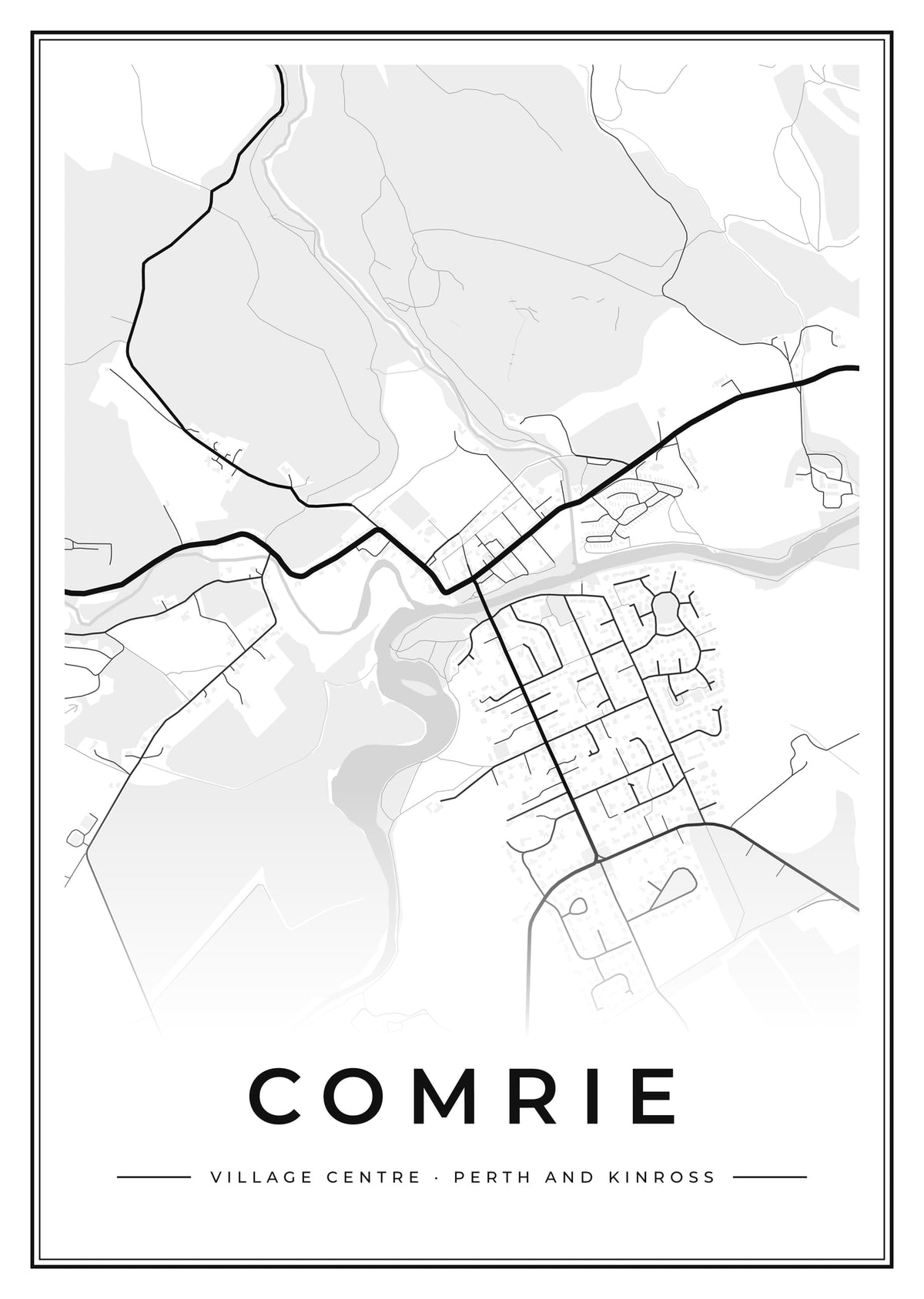 Street map poster of Comrie village centre, Perth and Kinross