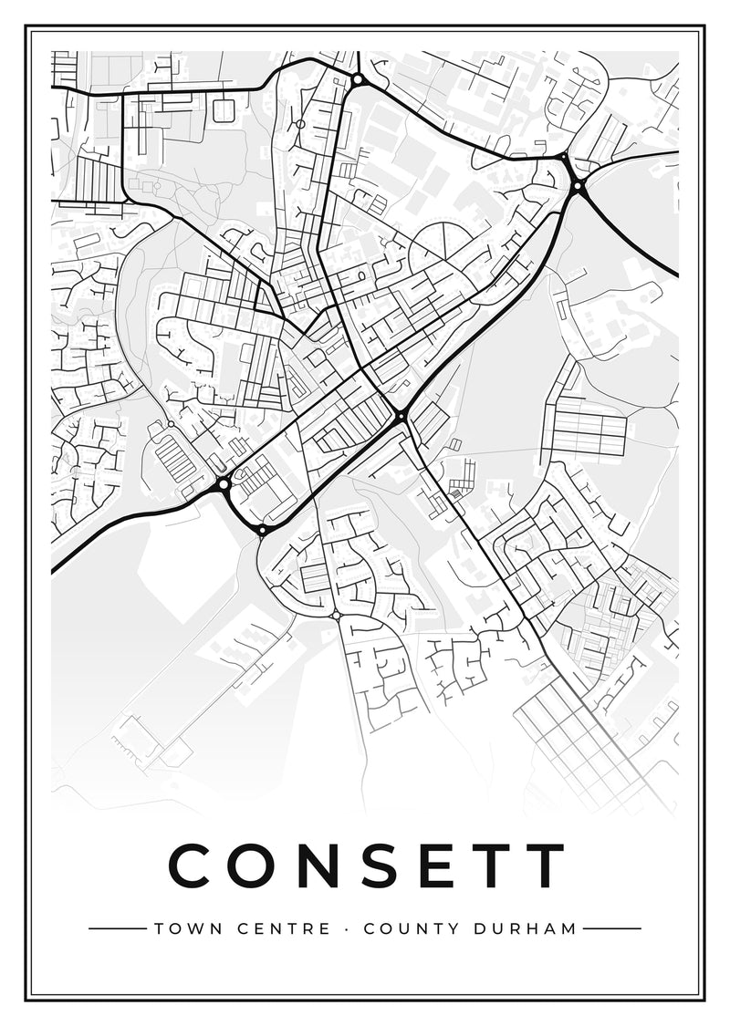 Consett Town Centre Street Map Poster