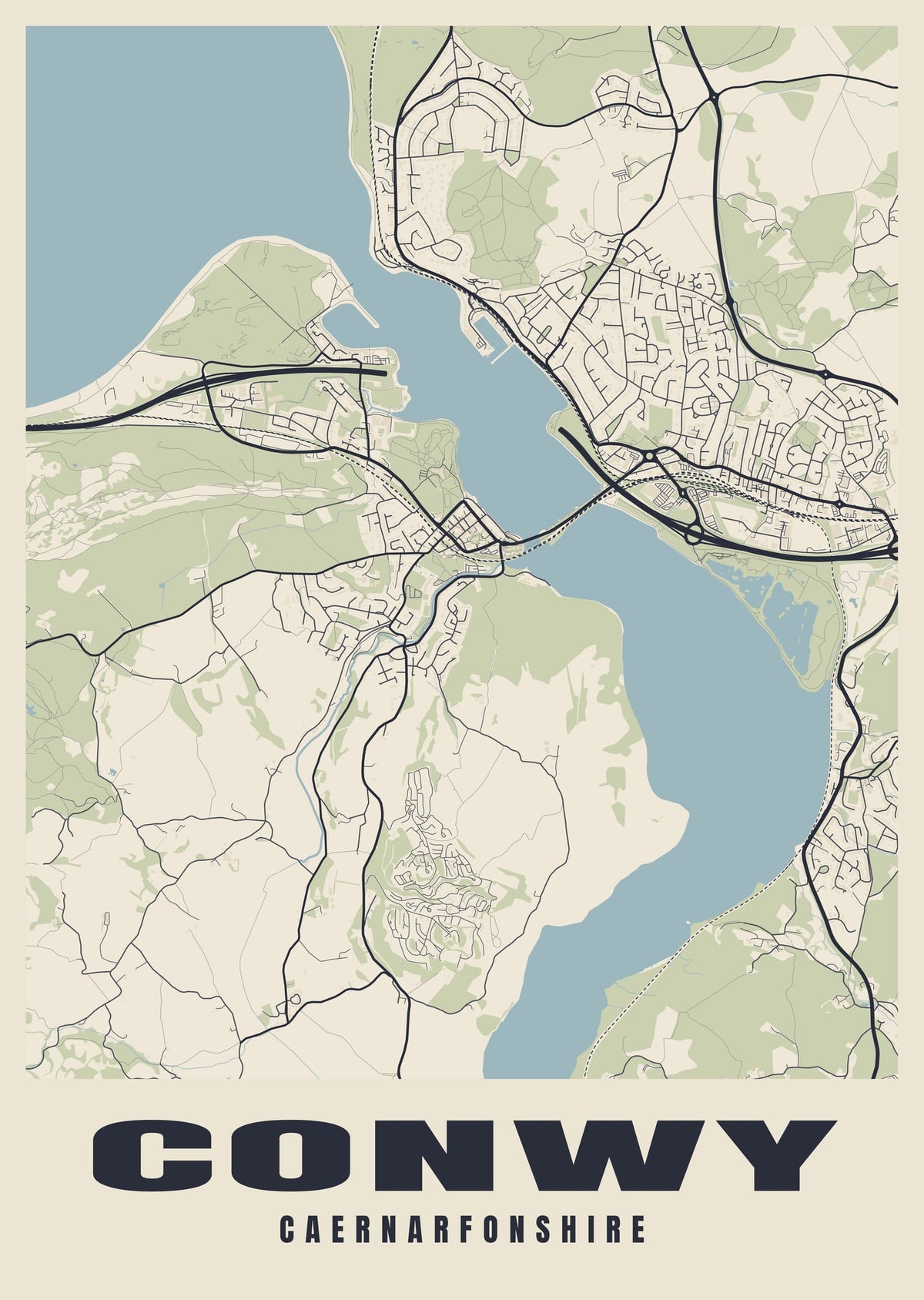 Street map poster of Conwy, Caernarfonshire