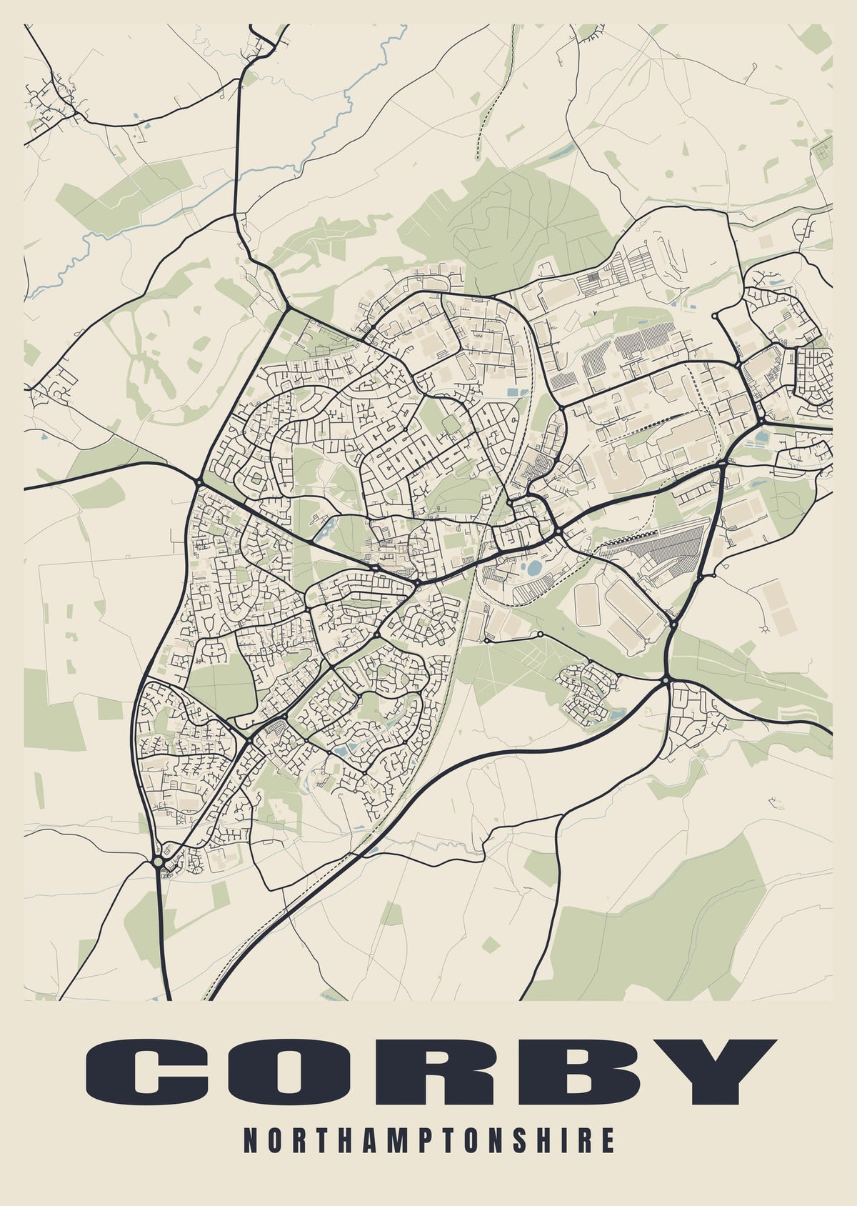 Street map poster of Corby, Northamptonshire