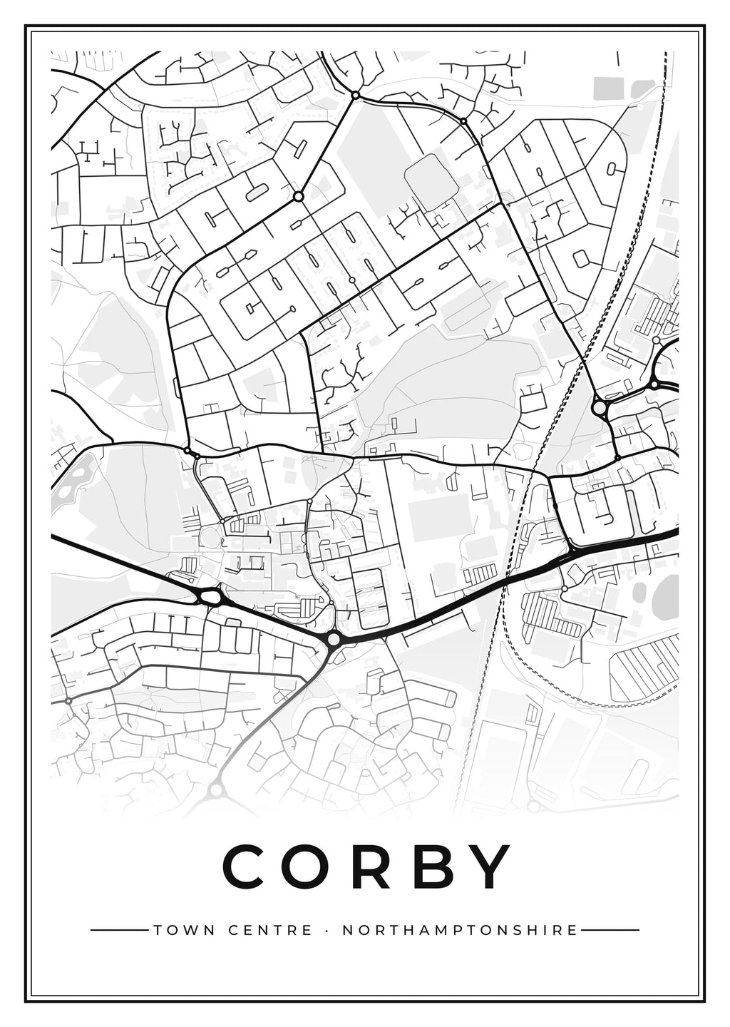 Street map poster of Corby town centre, Northamptonshire