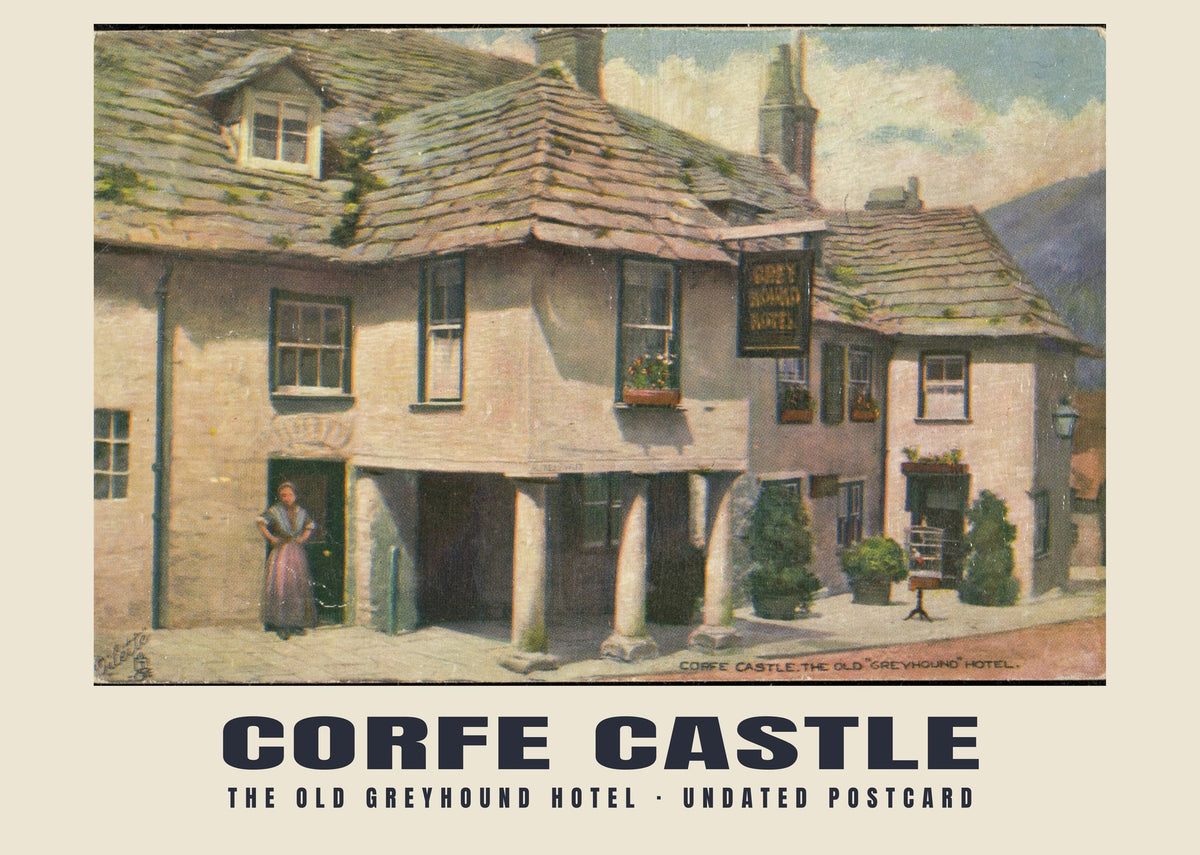 The Old Greyhound Hotel, Corfe Castle — Historic illustrated postcard print, 20th century