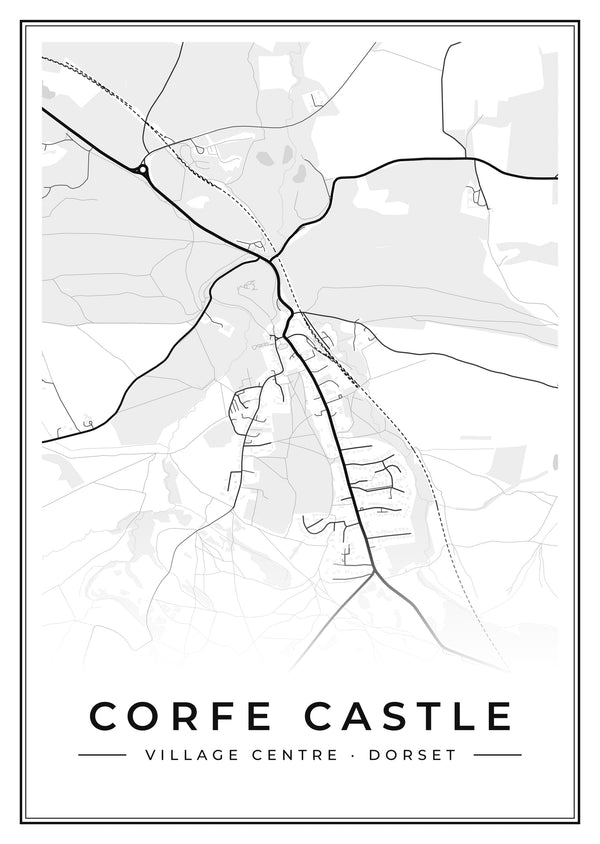Corfe Castle Village Centre Street Map Poster
