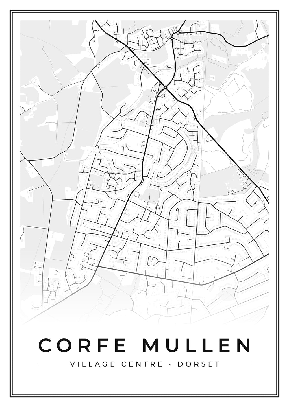 Corfe Mullen Village Centre Street Map Poster