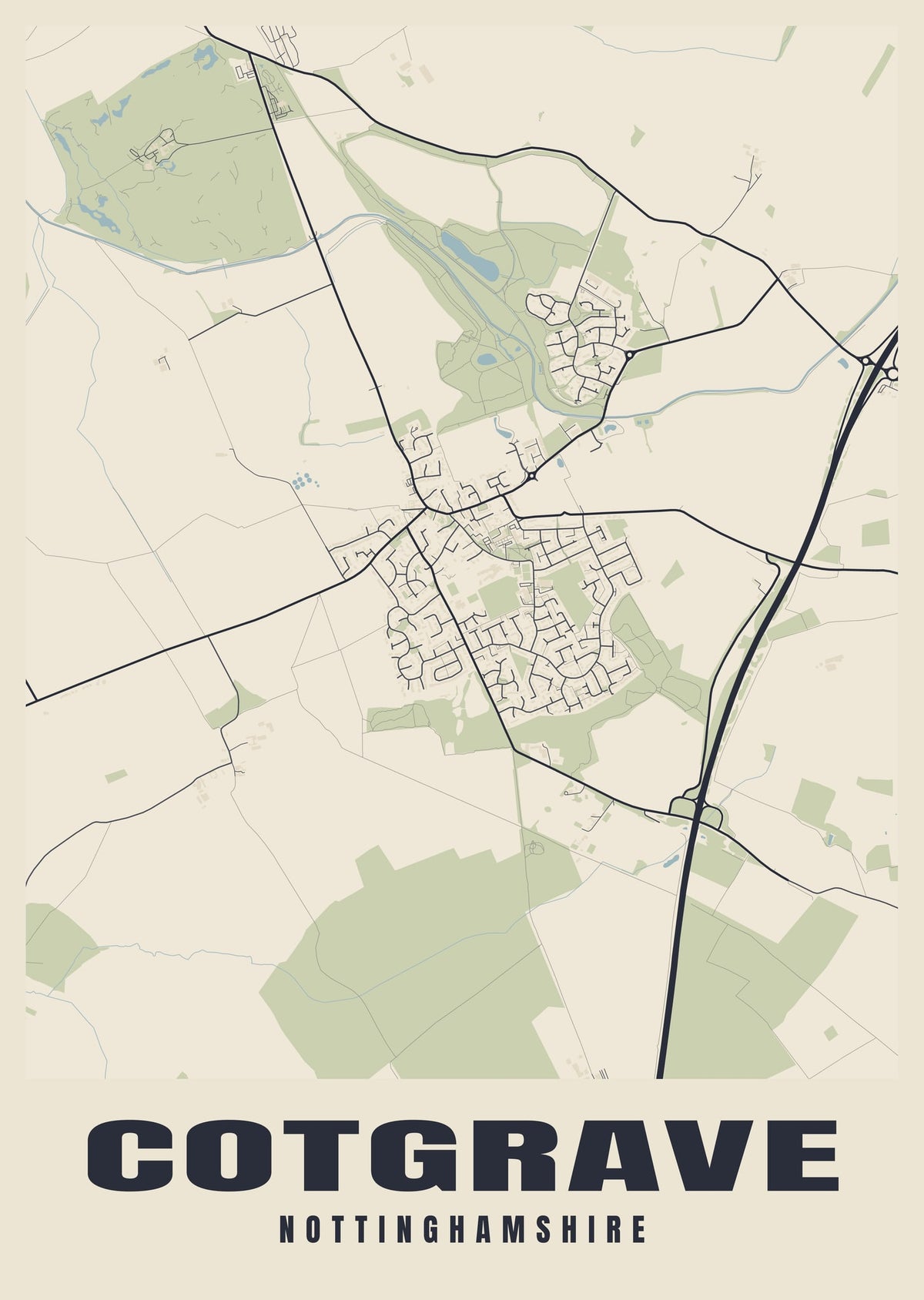 Street map poster of Cotgrave, Nottinghamshire