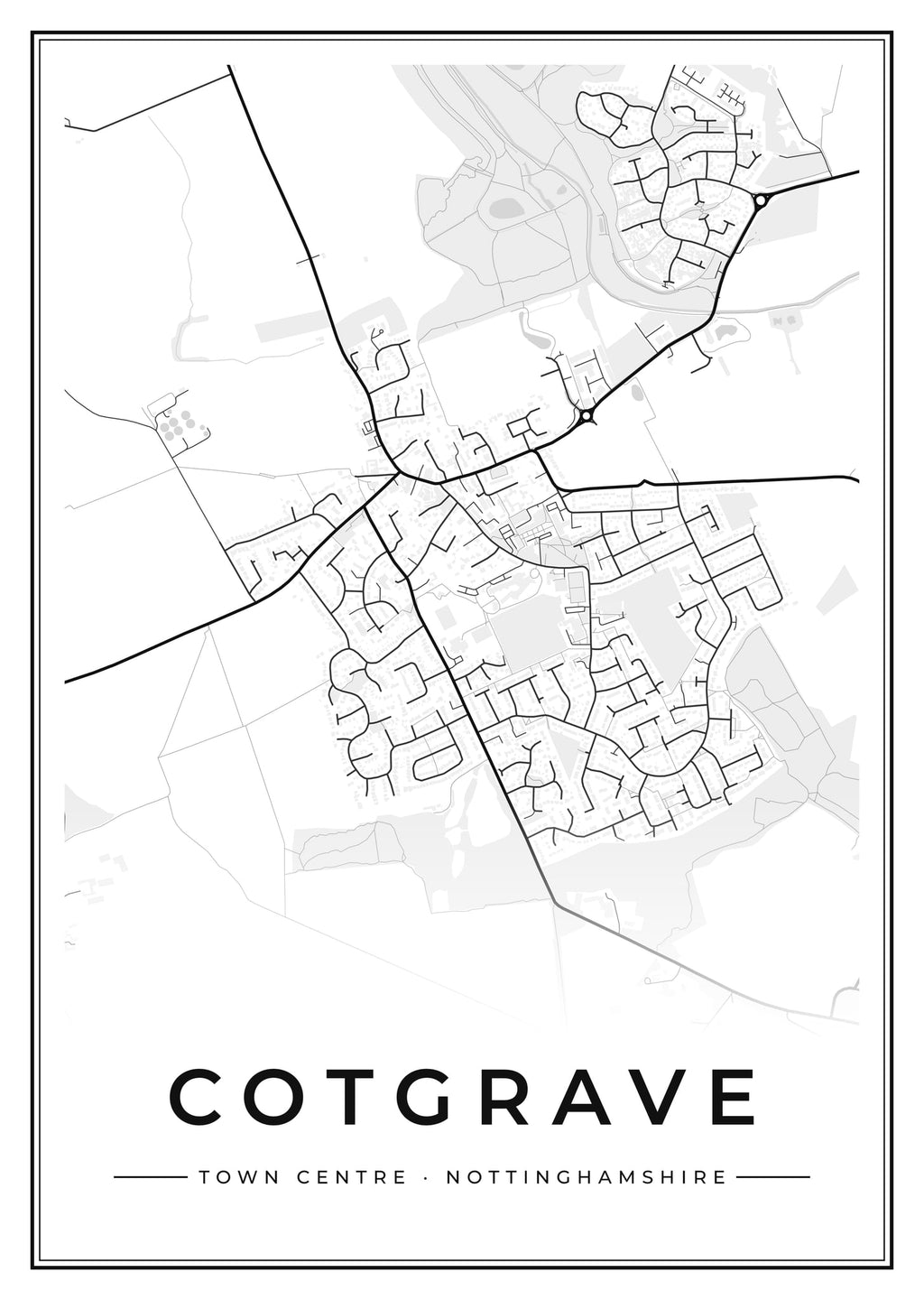 Street map poster of Cotgrave town centre, Nottinghamshire