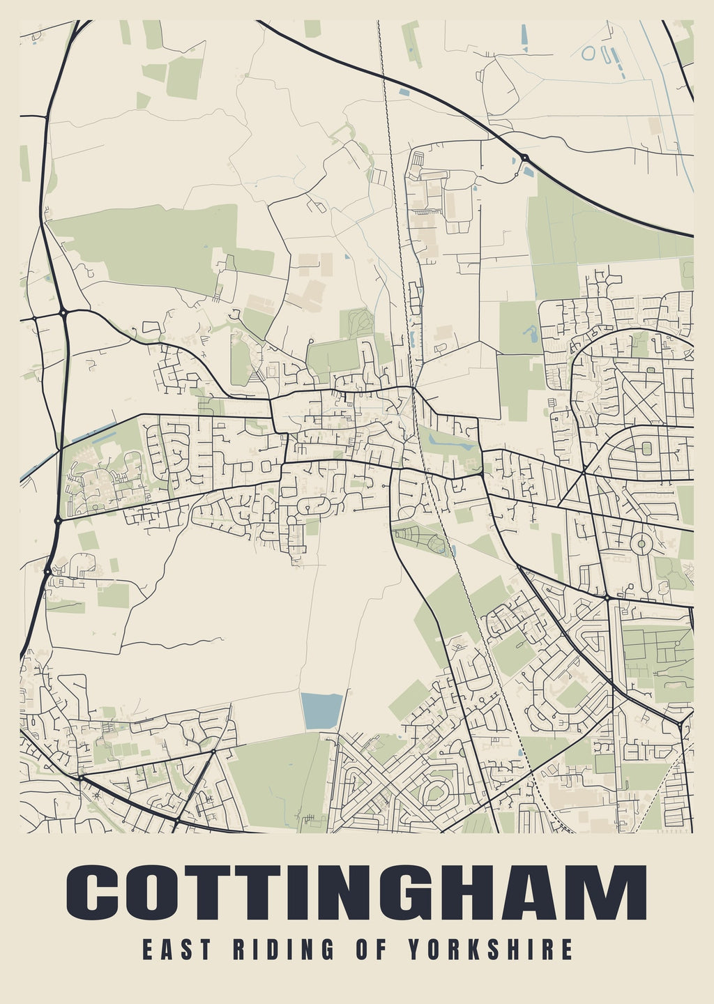Street map poster of Cottingham, East Riding of Yorkshire
