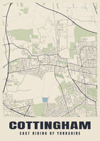Street map poster of Cottingham, East Riding of Yorkshire