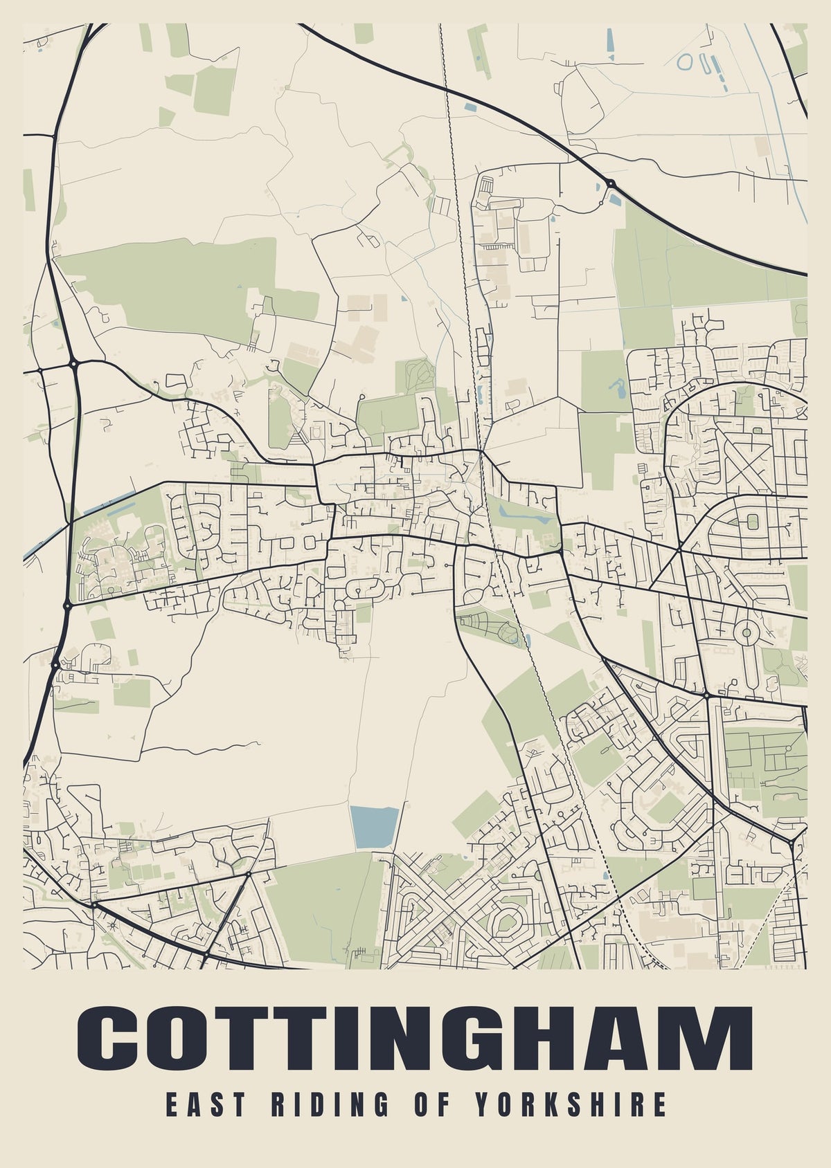 Street map poster of Cottingham, East Riding of Yorkshire