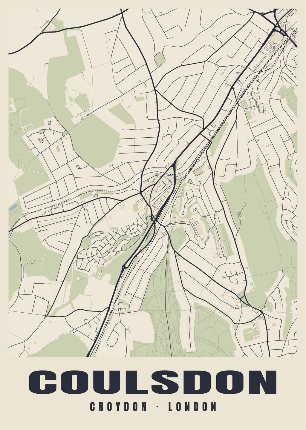 Heritage street map poster of Coulsdon, Croydon, London