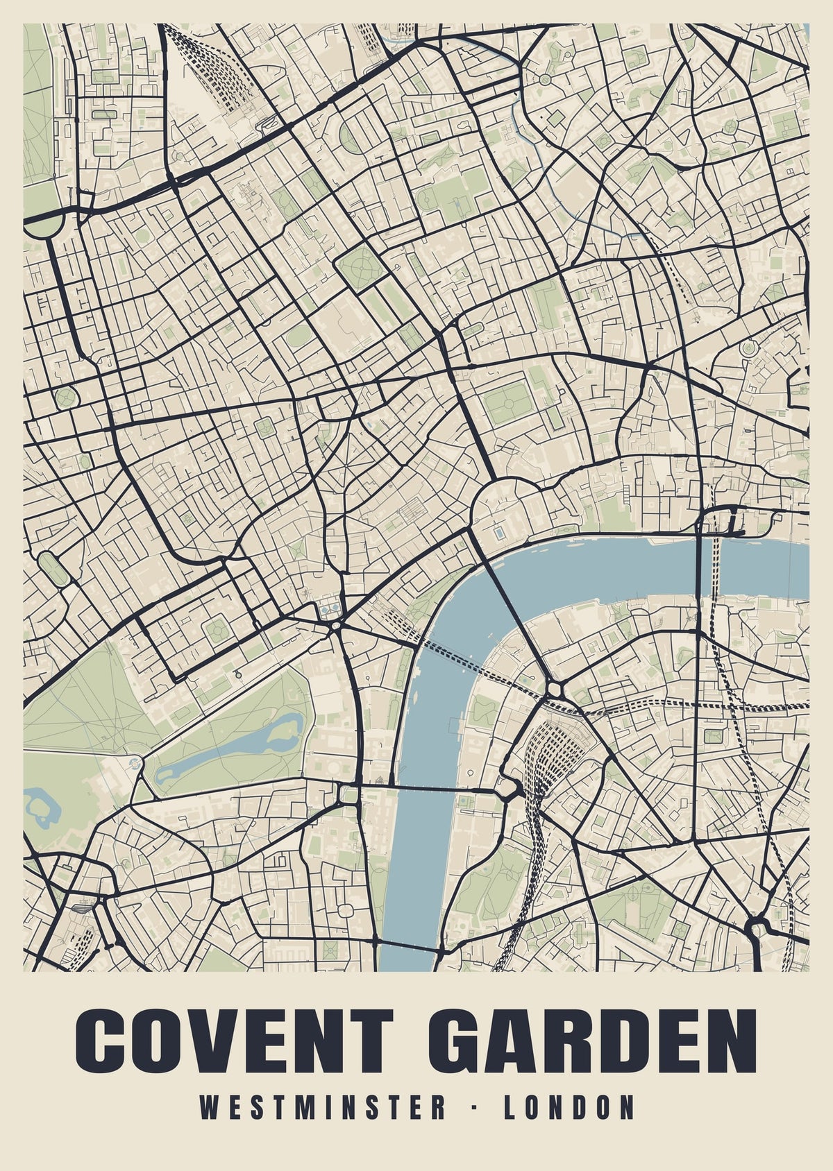 Heritage street map poster of Covent Garden, Westminster, London