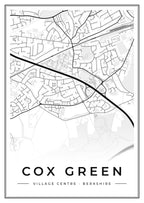 Street map poster of Cox Green village centre, Berkshire