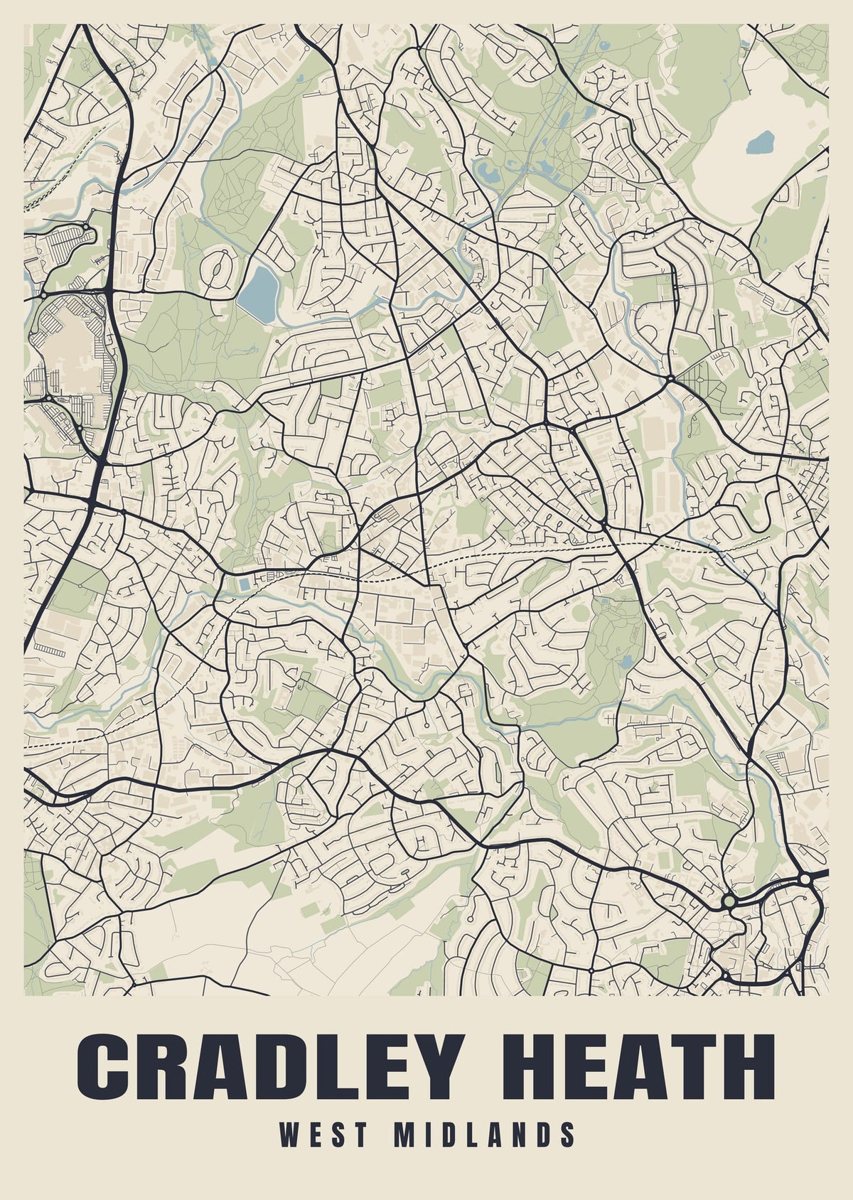Street map poster of Cradley Heath, West Midlands