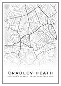 Street map poster of Cradley Heath town centre, West Midlands
