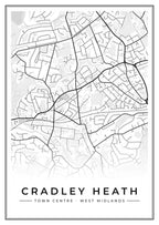 Street map poster of Cradley Heath town centre, West Midlands