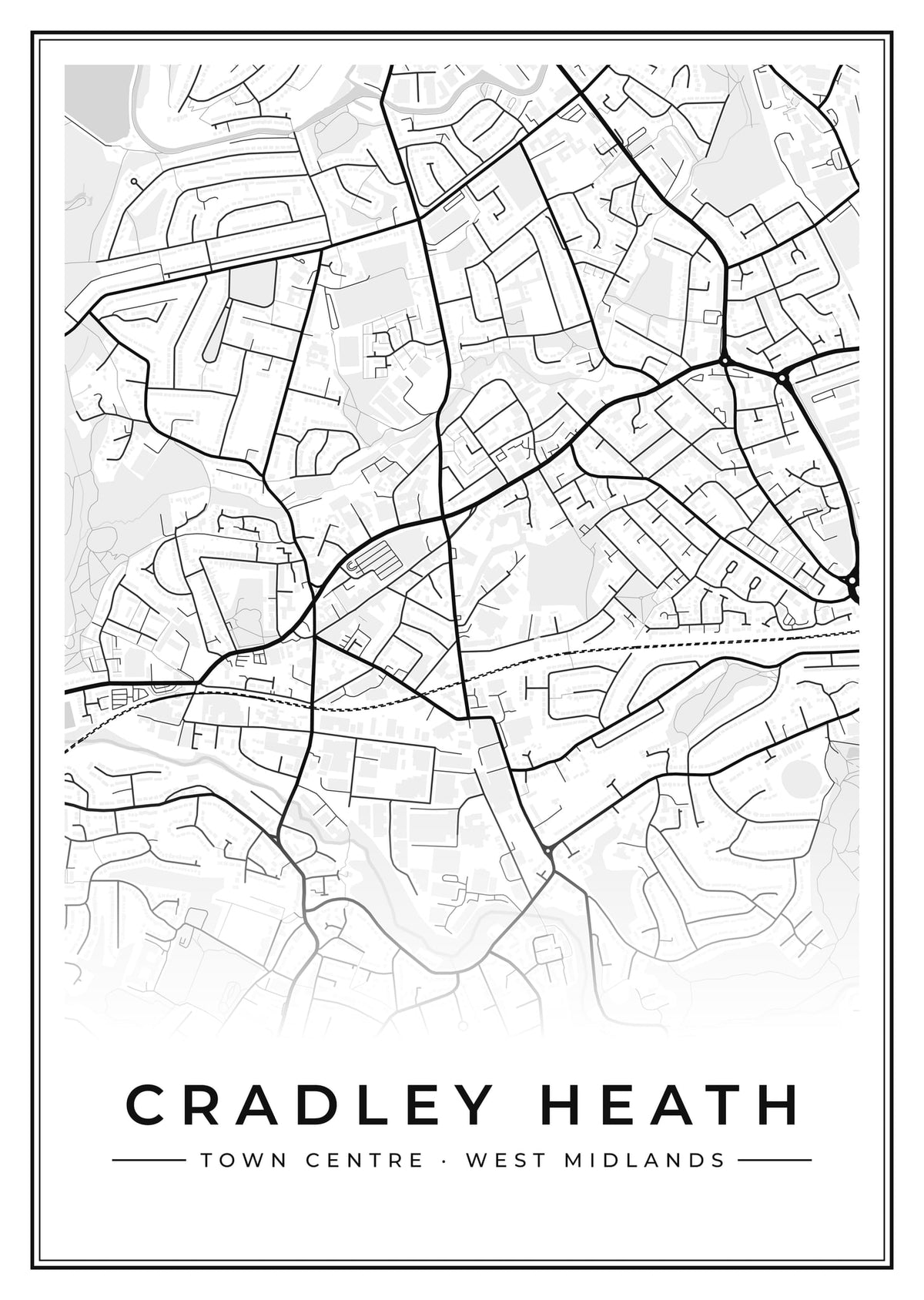Street map poster of Cradley Heath town centre, West Midlands