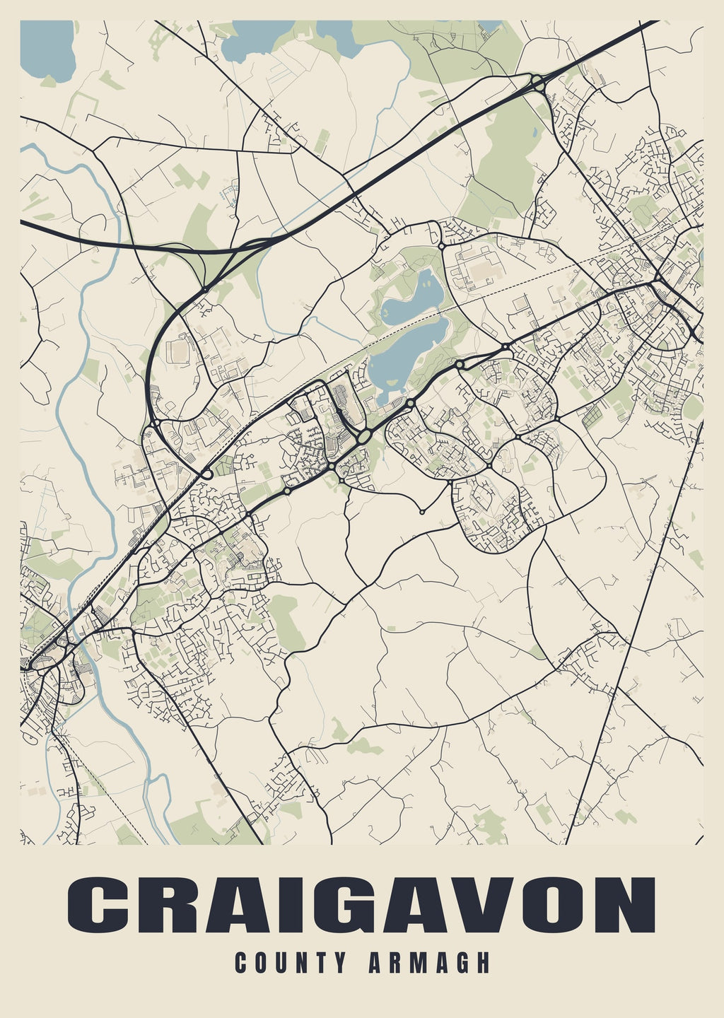Street map poster of Craigavon, County Armagh