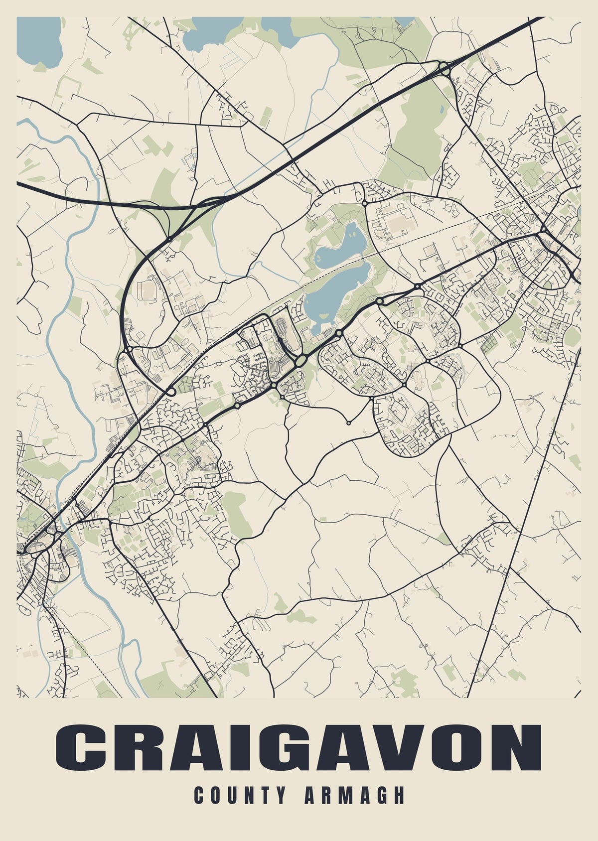 Street map poster of Craigavon, County Armagh