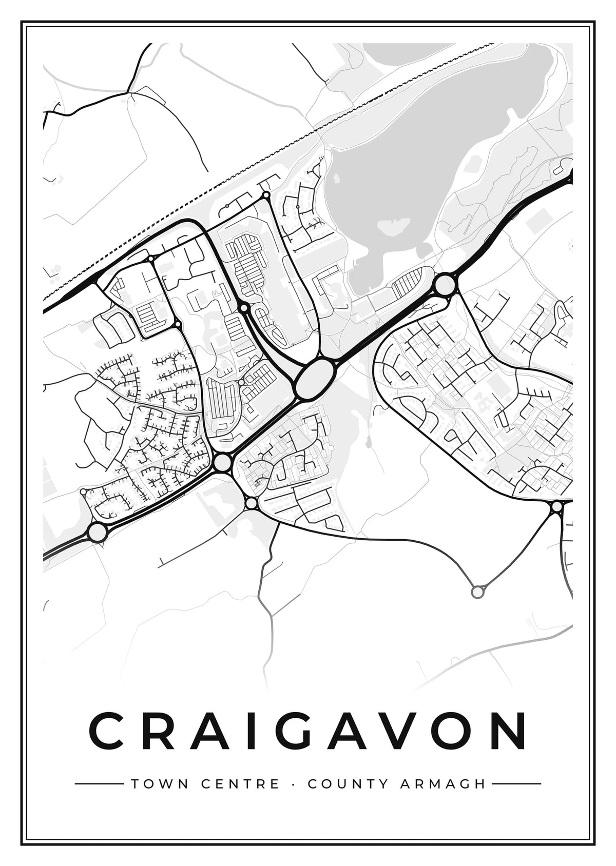 Street map poster of Craigavon town centre, County Armagh