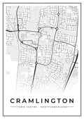 Street map poster of Cramlington town centre, Northumberland