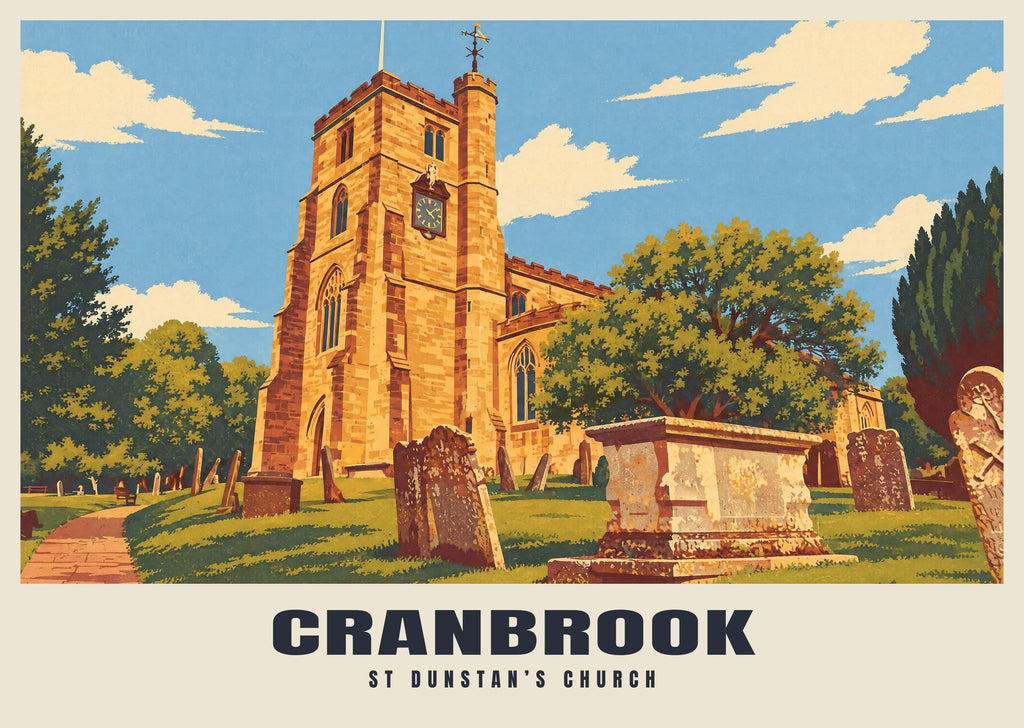 St Dunstan’s Church, Cranbrook poster, Retro Railway style