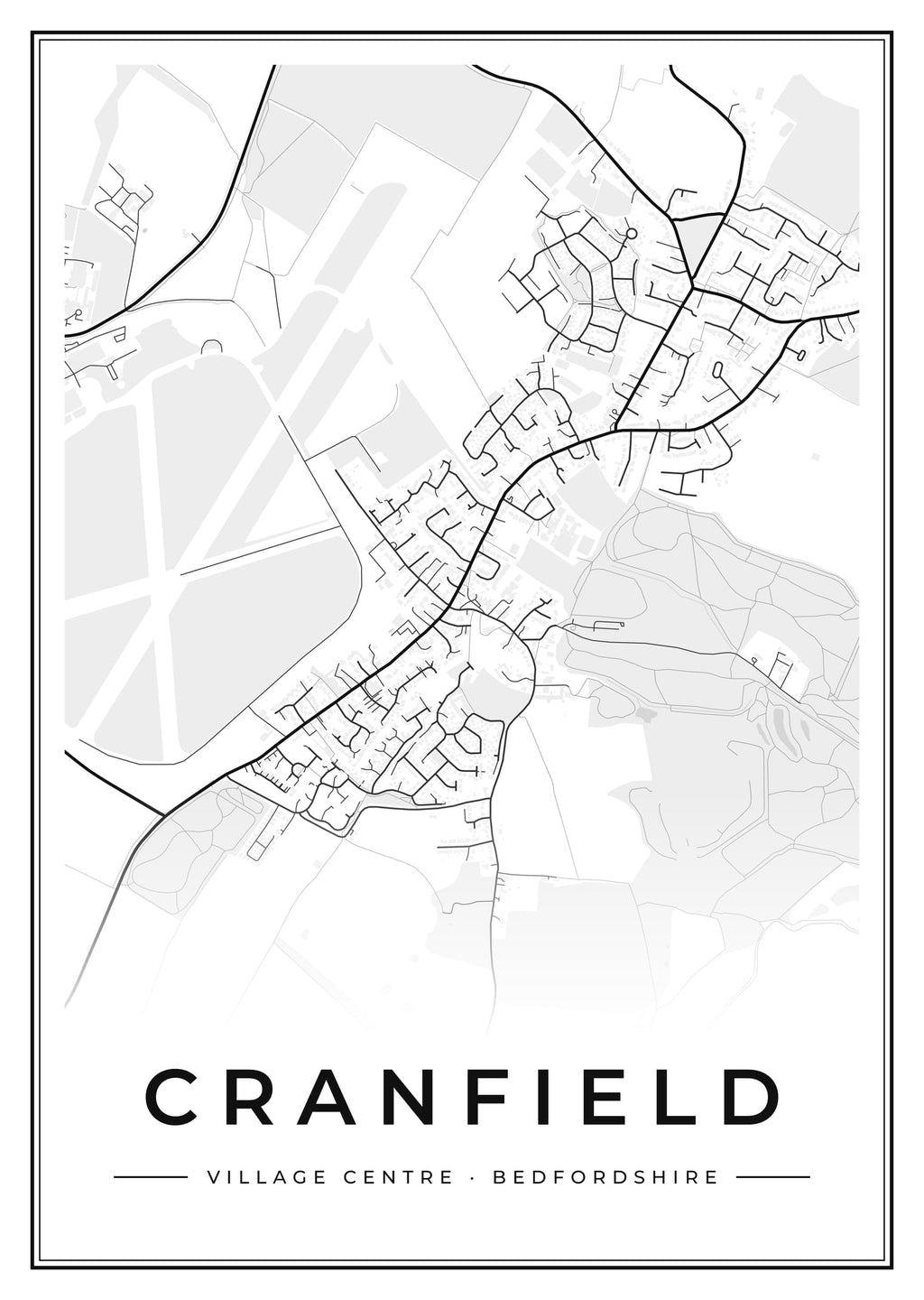 Street map poster of Cranfield village centre, Bedfordshire