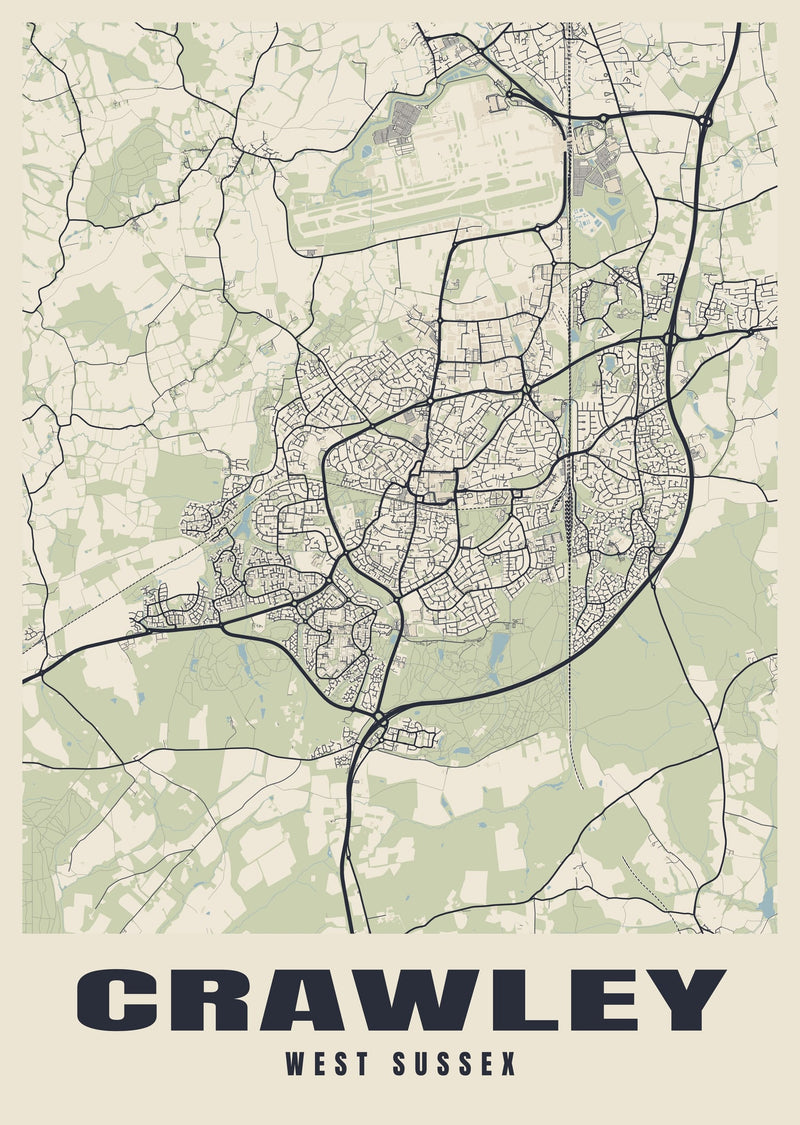 Crawley Street Map Poster