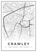 Street map poster of Crawley town centre, West Sussex