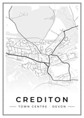 Street map poster of Crediton town centre, Devon