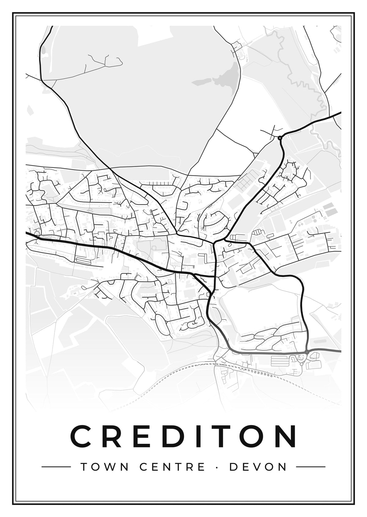 Street map poster of Crediton town centre, Devon