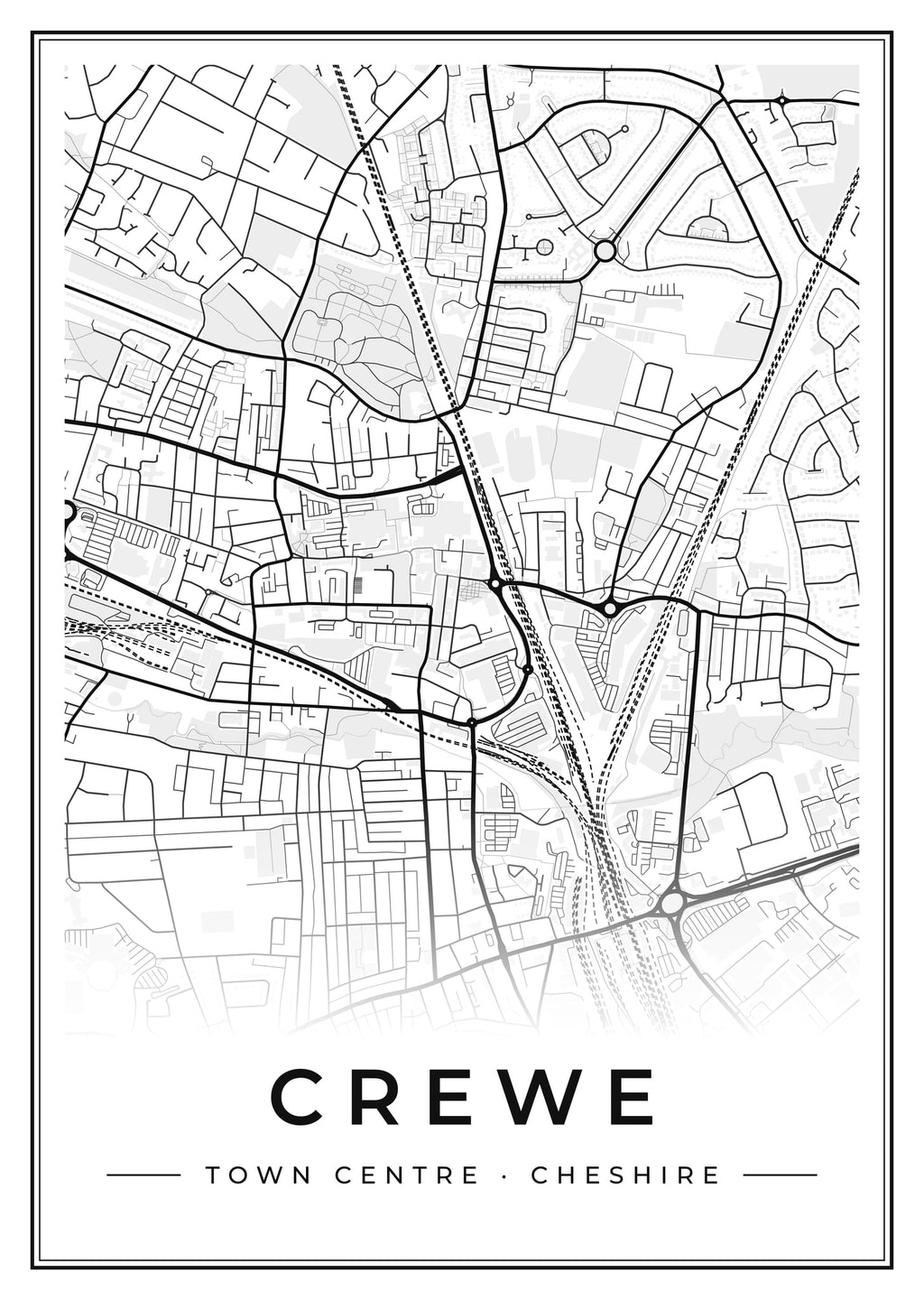 Street map poster of Crewe town centre, Cheshire