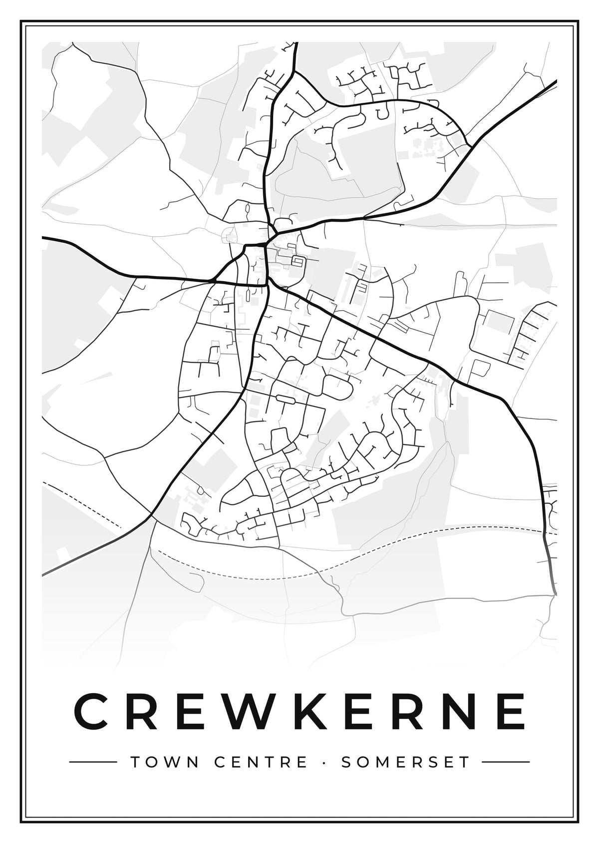 Street map poster of Crewkerne town centre, Somerset