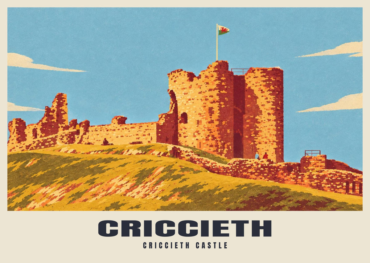 Criccieth Castle poster, Retro Railway style