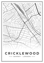 Street map poster of Cricklewood, Barnet, London
