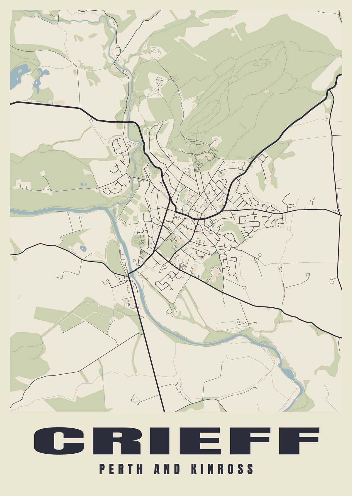 Street map poster of Crieff, Perth and Kinross