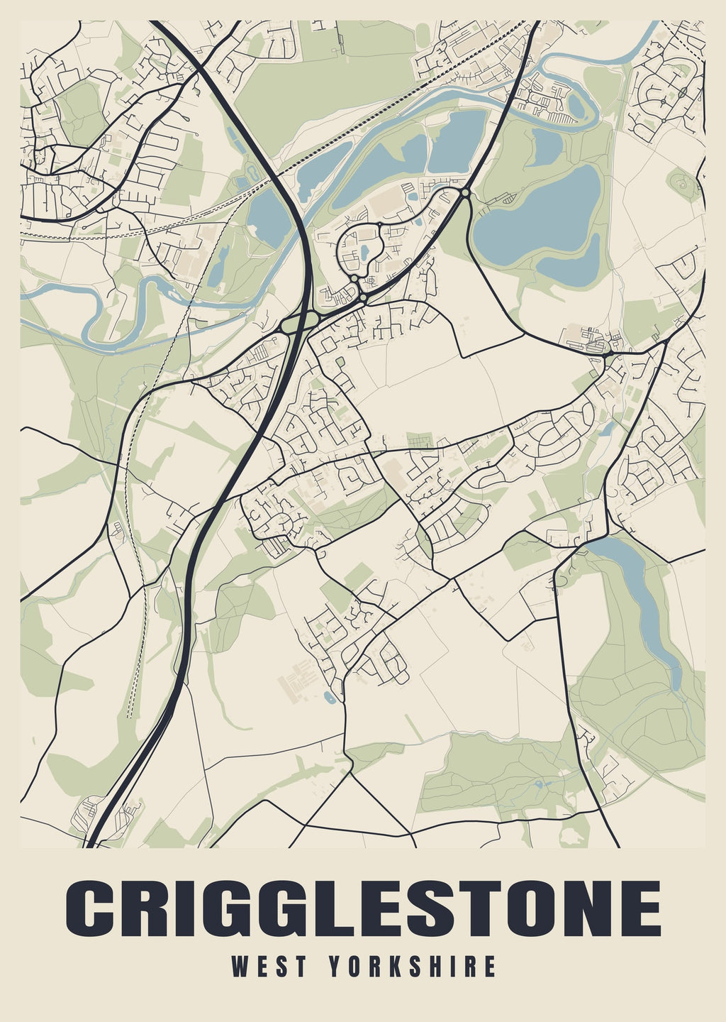 Street map poster of Crigglestone, West Yorkshire