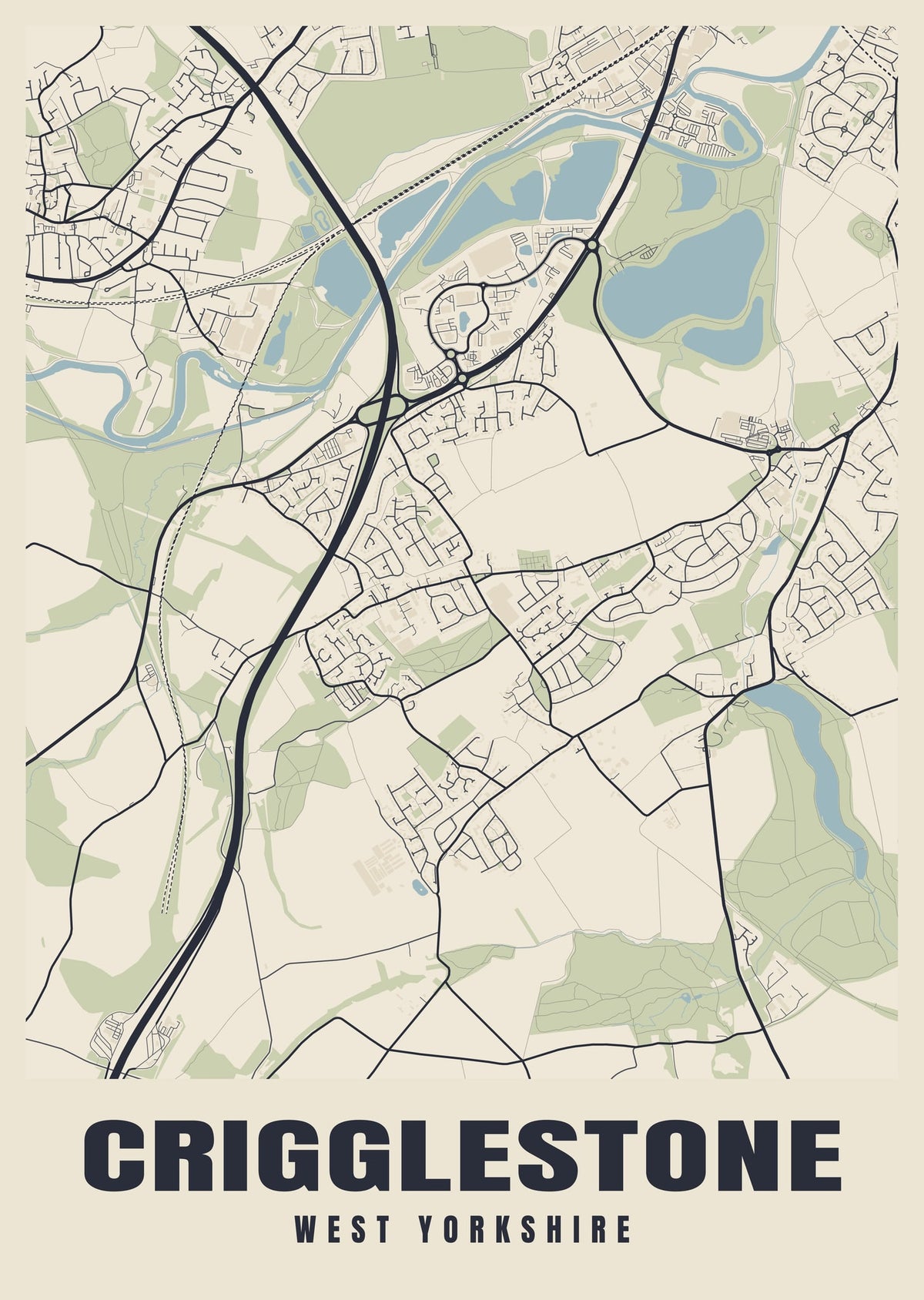 Street map poster of Crigglestone, West Yorkshire