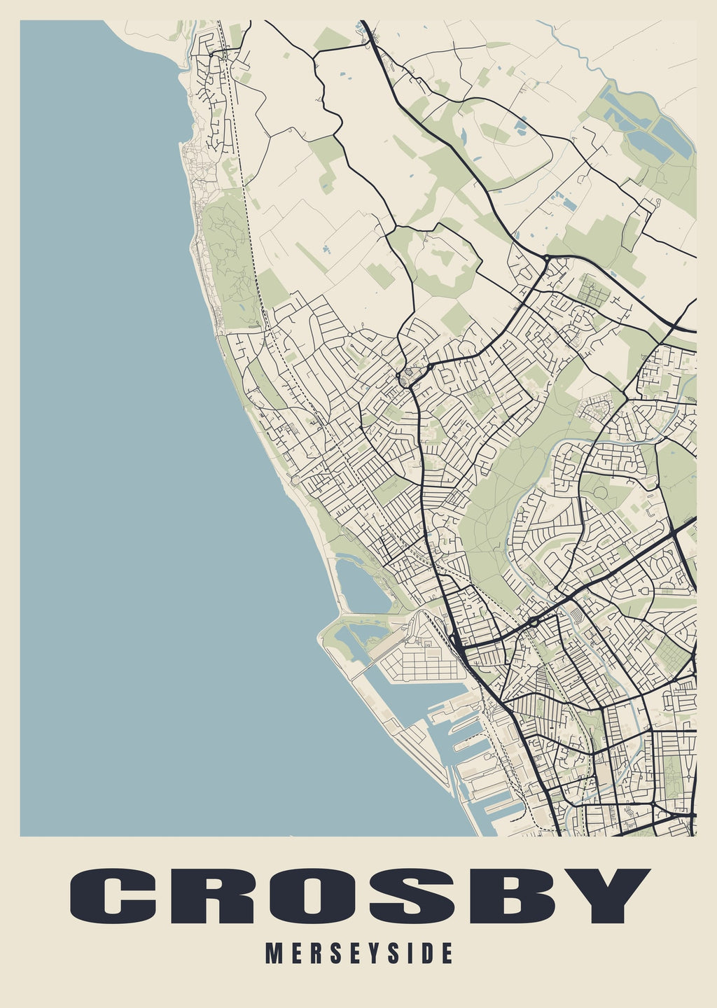 Street map poster of Crosby, Merseyside