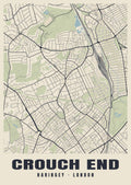 Heritage street map poster of Crouch End, Haringey, London
