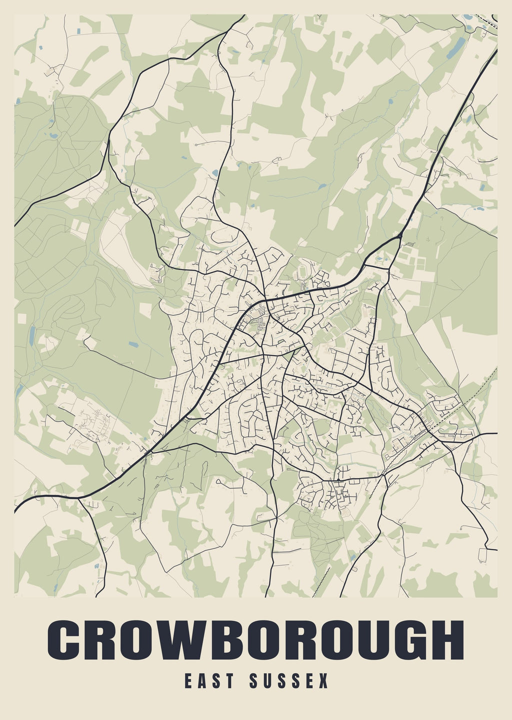 Street map poster of Crowborough, East Sussex