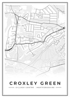 Street map poster of Croxley Green village centre, Hertfordshire