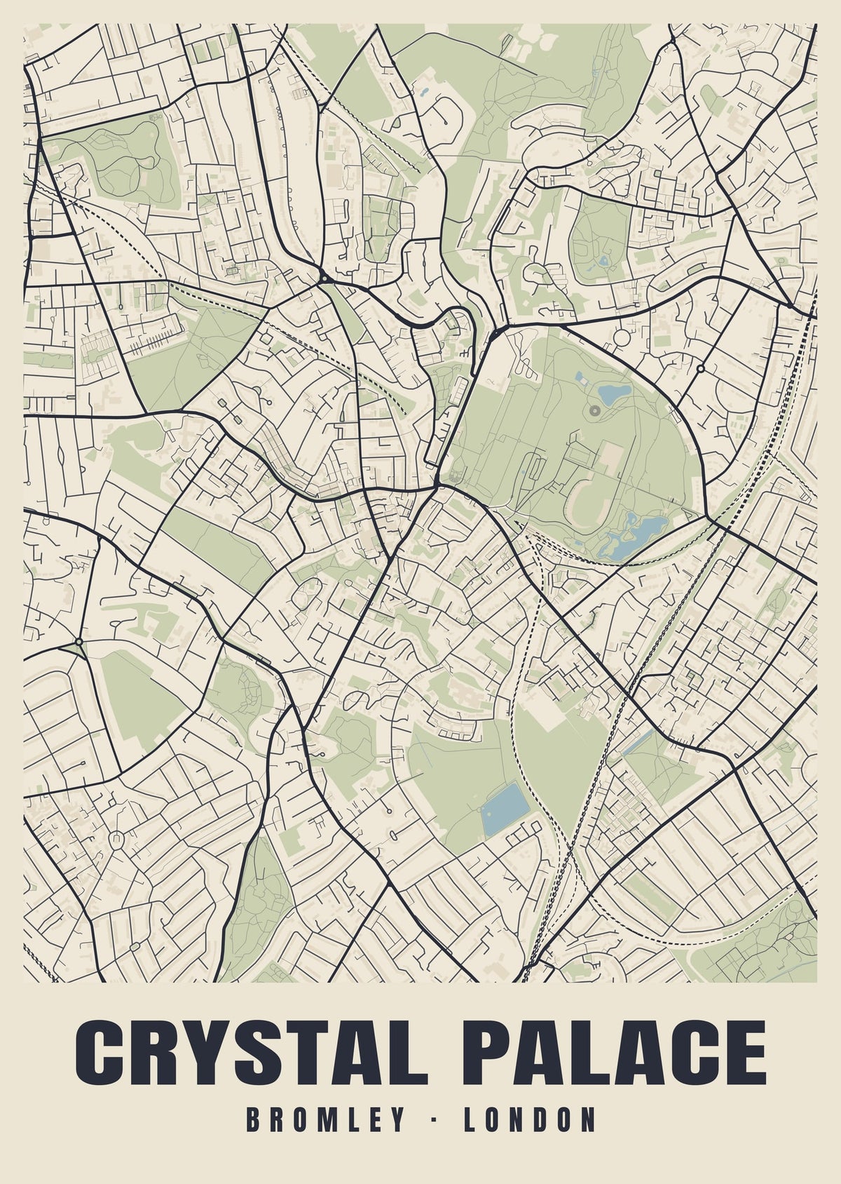 Heritage street map poster of Crystal Palace, Bromley, London