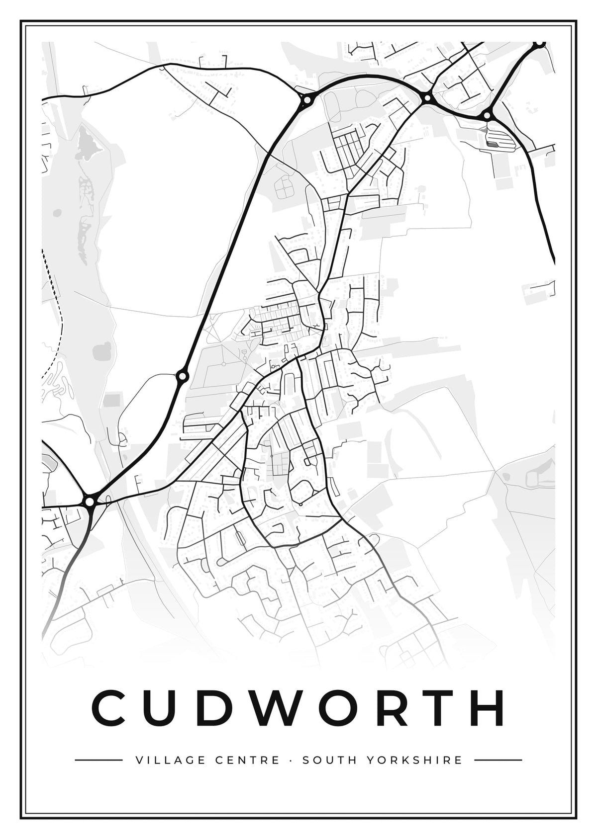 Street map poster of Cudworth village centre, South Yorkshire