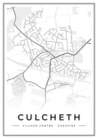 Street map poster of Culcheth village centre, Cheshire