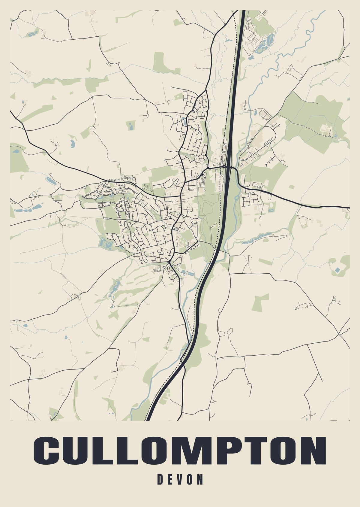 Street map poster of Cullompton, Devon