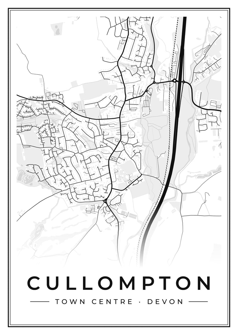 Cullompton Town Centre Street Map Poster