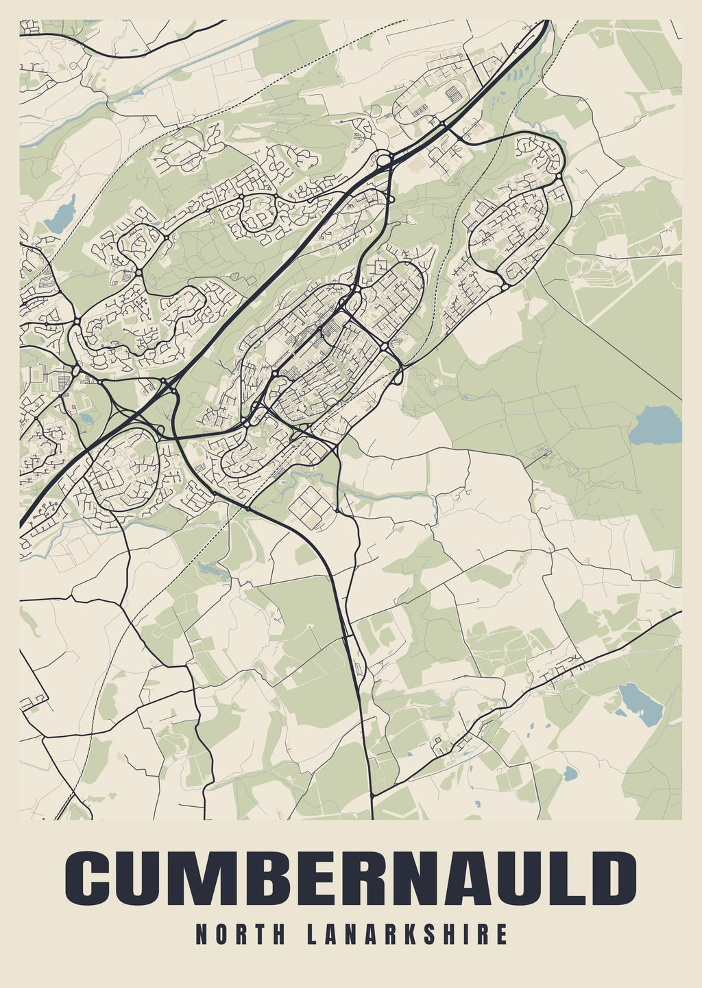 Street map poster of Cumbernauld, North Lanarkshire