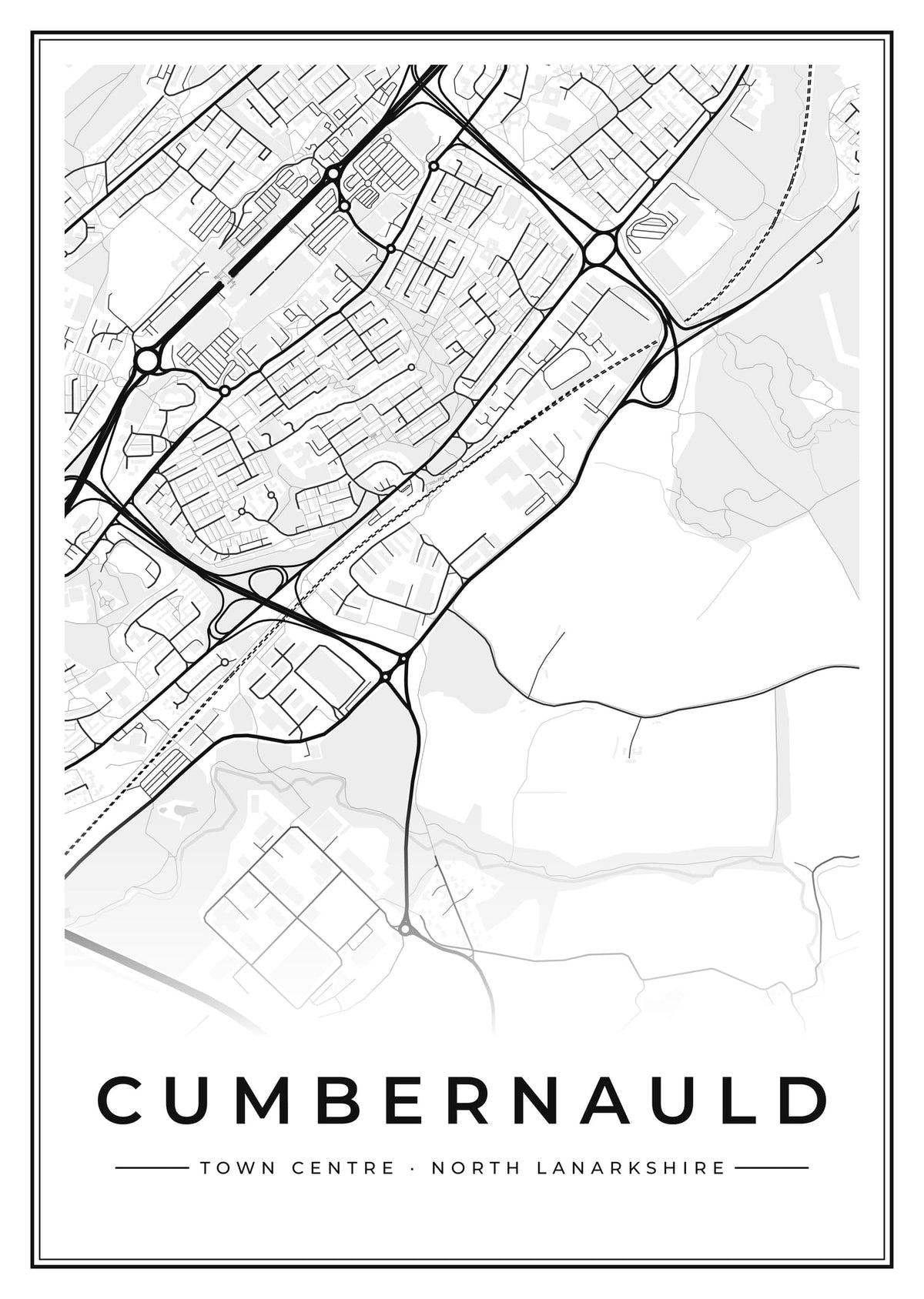 Street map poster of Cumbernauld town centre, North Lanarkshire
