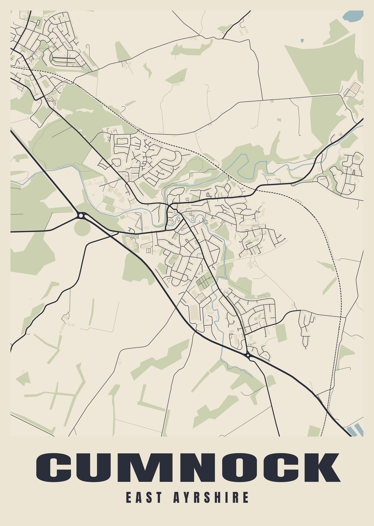 Street map poster of Cumnock, East Ayrshire