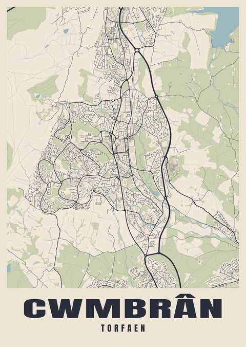 Cwmbrân Street Map Poster